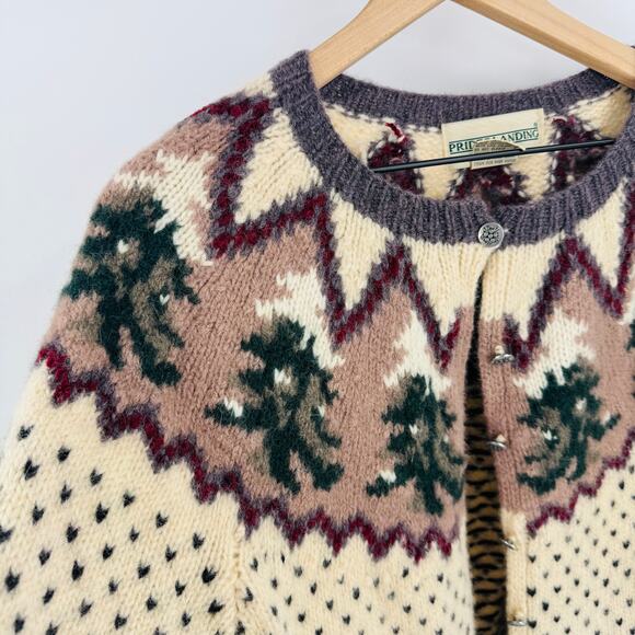 Vintage Pride’s Landing 100% Wool Fair Isle Cardigan Sweater Nordic Cabin Winter - Picture 5 of 7